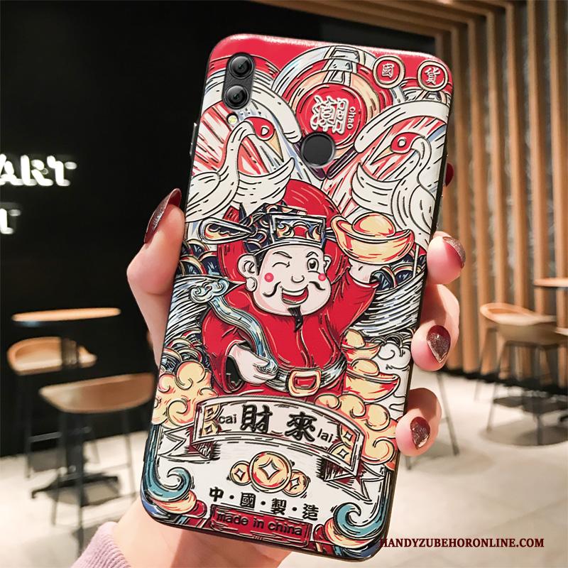 Huawei P Smart+ 2019 Vreugdevol Hoesje Telefoon Chinese Stijl Rijkdom Bescherming God Of Wealth Rood