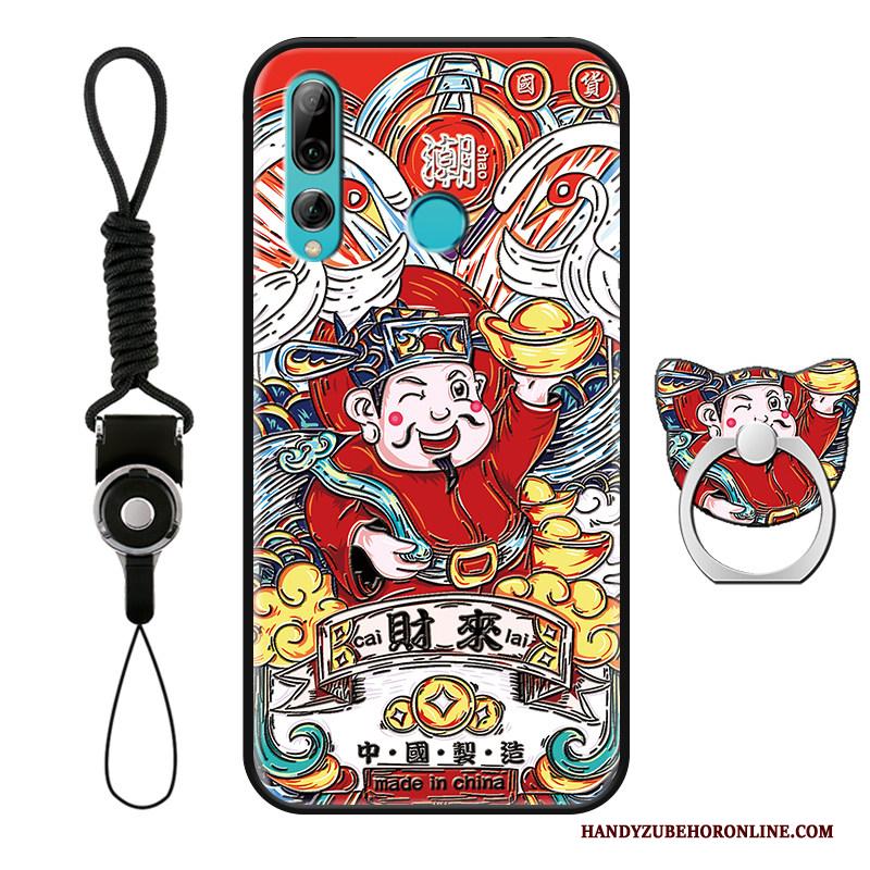 Huawei P Smart+ 2019 Vreugdevol Hoesje Telefoon Chinese Stijl Rijkdom Bescherming God Of Wealth Rood