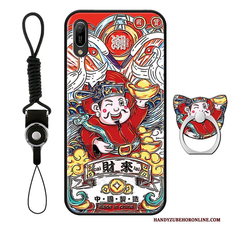 Huawei P Smart+ 2019 Vreugdevol Hoesje Telefoon Chinese Stijl Rijkdom Bescherming God Of Wealth Rood