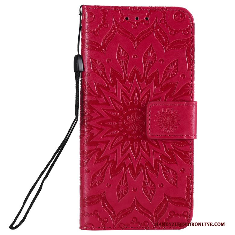 Huawei P Smart+ 2019 Zacht Hoesje Telefoon Zon Leren Etui Rood Bloemen Siliconen