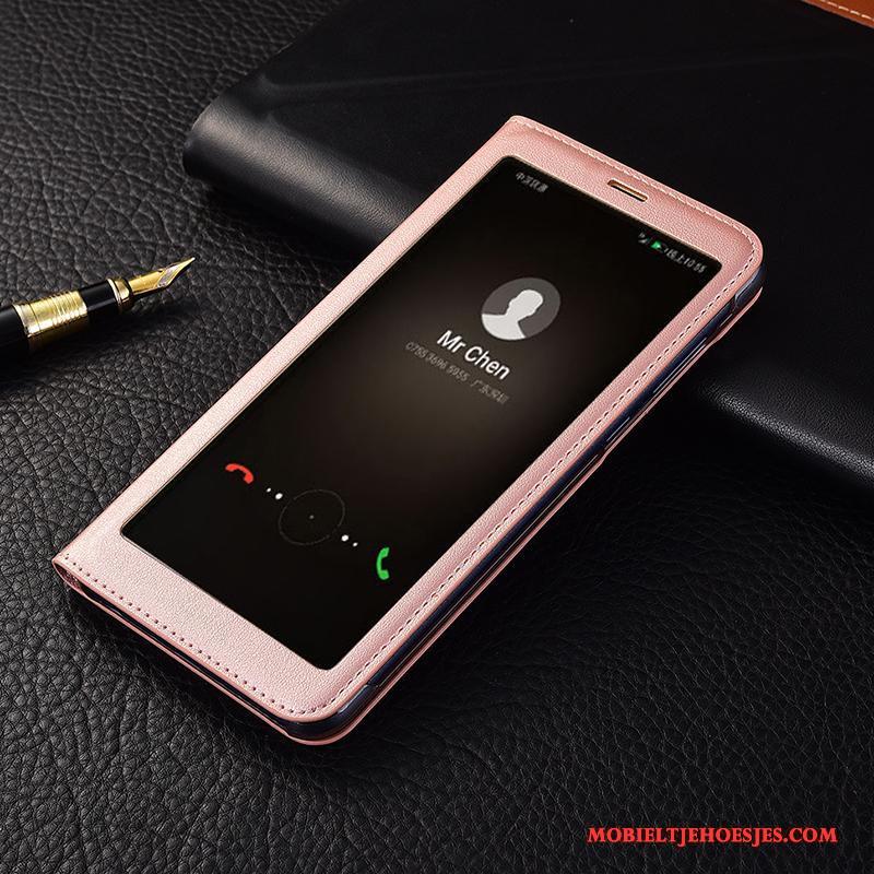 Huawei P Smart Anti-fall Bescherming Hoesje Telefoon Echt Leer Folio Rose Goud Leren Etui