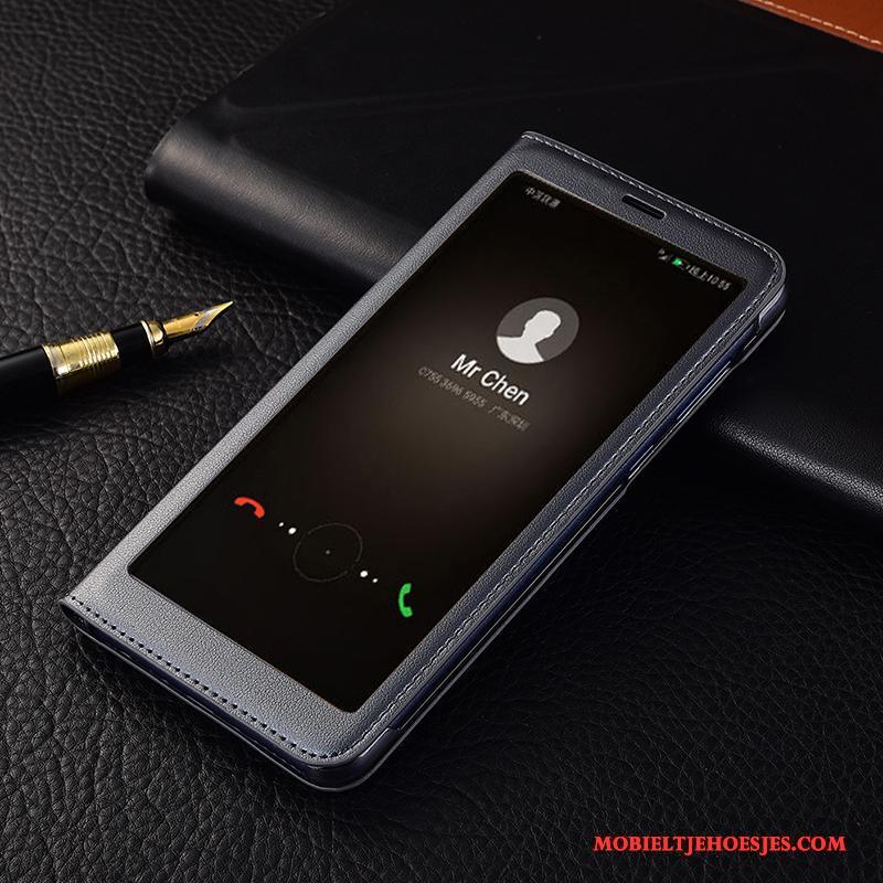 Huawei P Smart Anti-fall Bescherming Hoesje Telefoon Echt Leer Folio Rose Goud Leren Etui