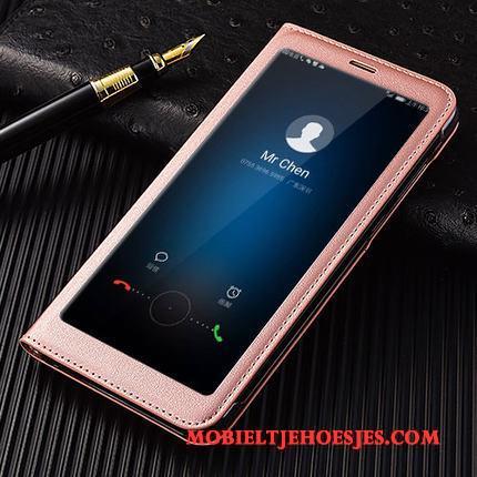 Huawei P Smart Clamshell All Inclusive Windows Hoesje Telefoon Leren Etui Rose Goud Bescherming