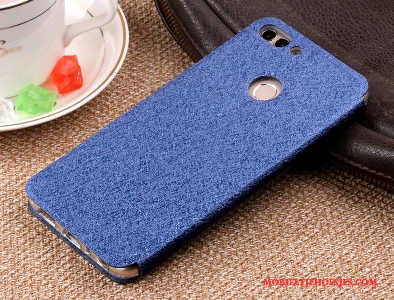 Huawei P Smart Hoesje Leren Etui Donkerblauw Siliconen Bescherming Folio Hoes Mobiele Telefoon