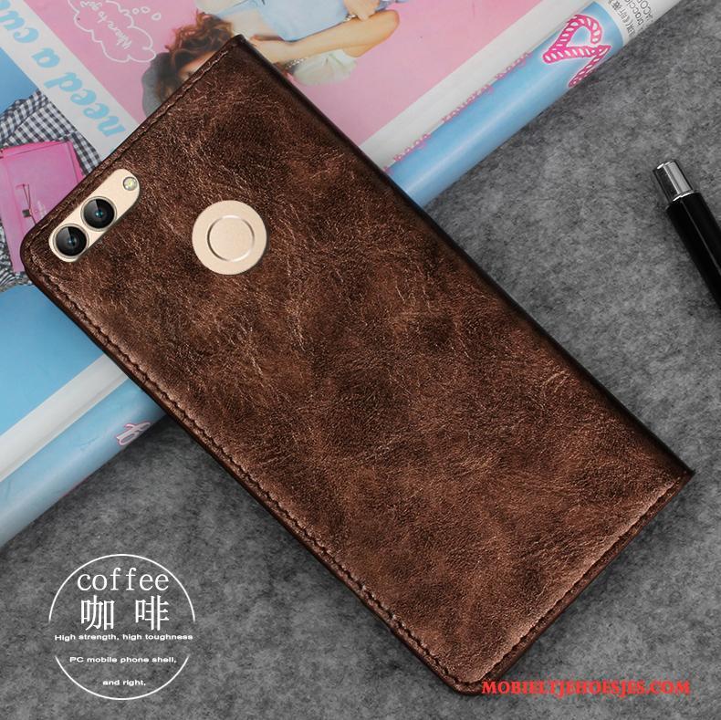 Huawei P Smart Mobiele Telefoon Clamshell Bescherming Hoesje Telefoon Leren Etui Anti-fall Goud