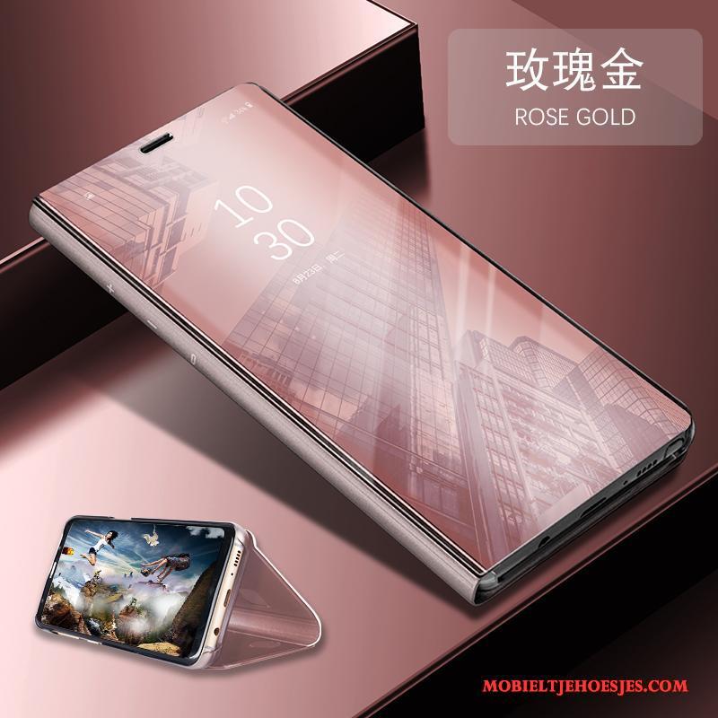 Huawei P10 All Inclusive Hoesje Telefoon Folio Zilver Leren Etui Spiegel Anti-fall
