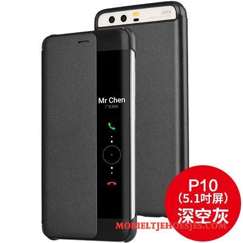 Huawei P10 Bescherming Hoesje Telefoon Goud Leren Etui Clamshell Anti-fall