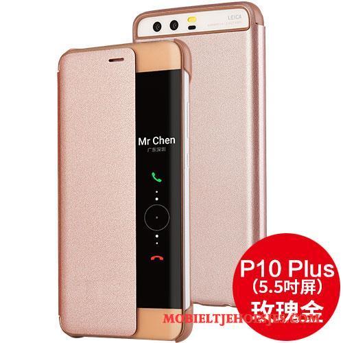 Huawei P10 Bescherming Hoesje Telefoon Goud Leren Etui Clamshell Anti-fall