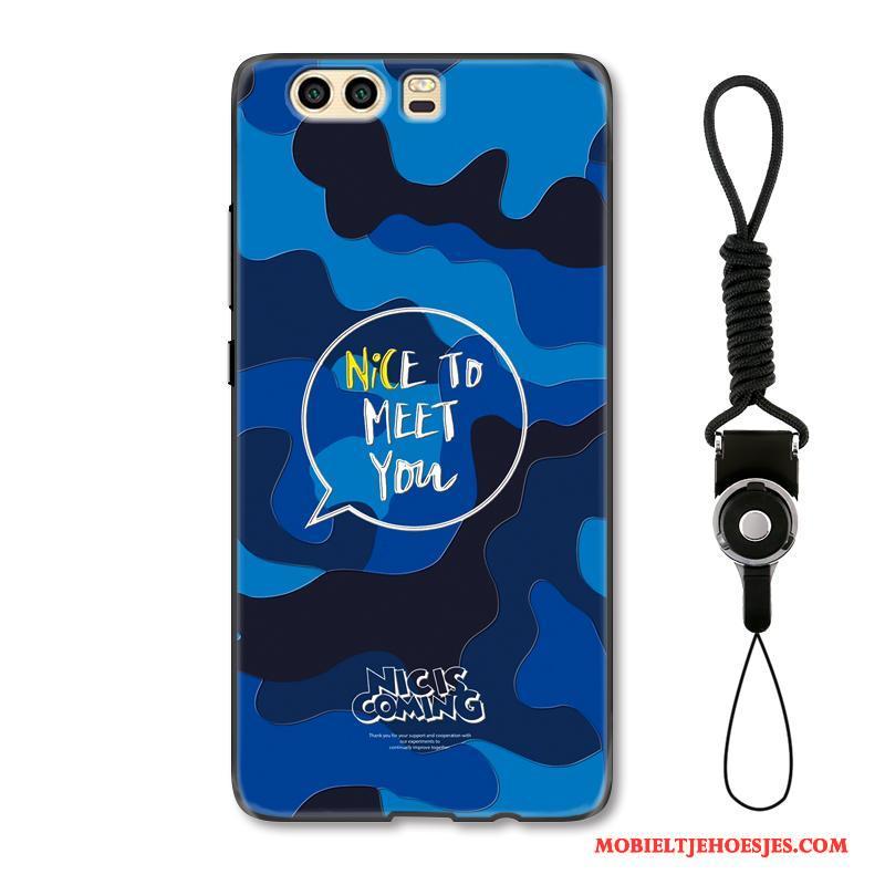 Huawei P10 Hoesje Camouflage Blauw Bescherming Hoes Persoonlijk Reliëf Groen