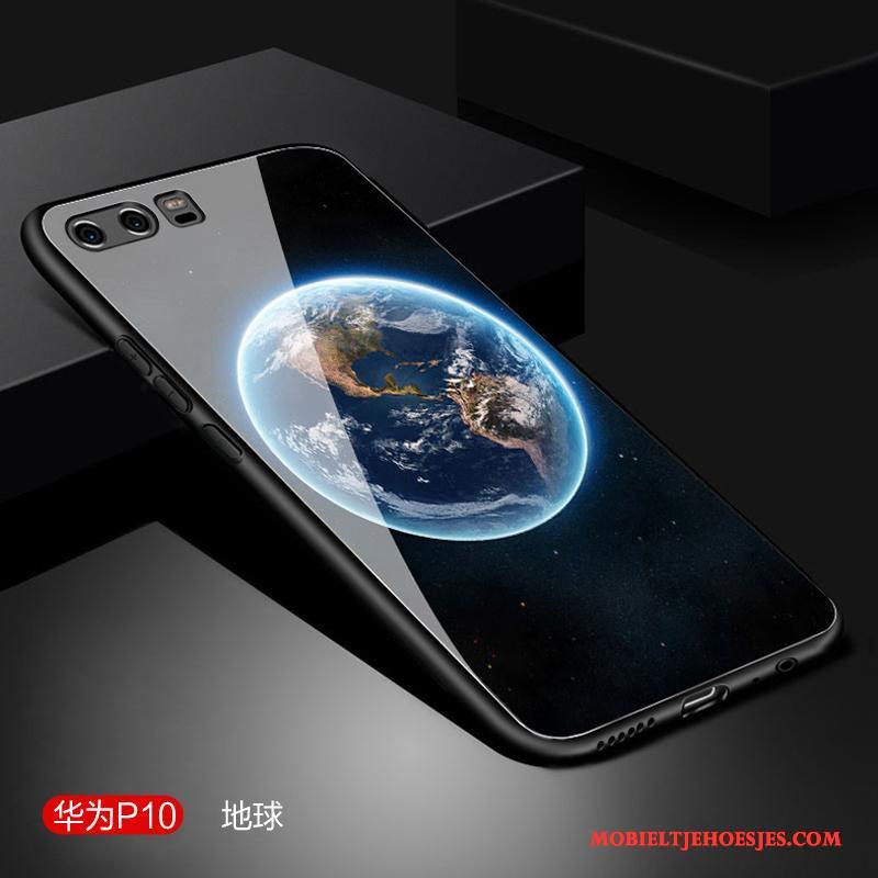 Huawei P10 Hoesje Zwart Glas Persoonlijk Scheppend Bescherming Trendy Merk Anti-fall