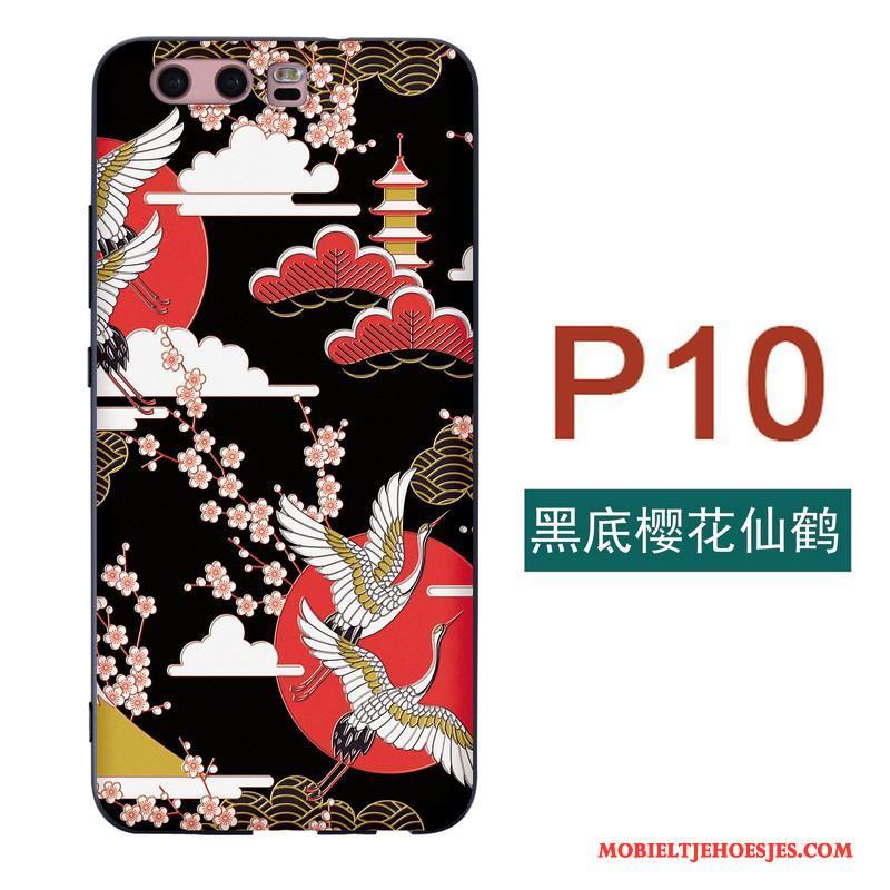 Huawei P10 Japans Groen Kat Siliconen Hoes Wind Hoesje Telefoon