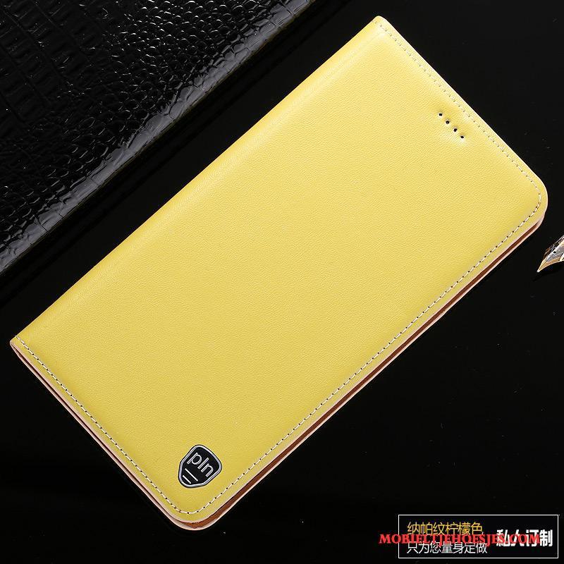 Huawei P10 Lite Folio Bescherming Hoes Hoesje Telefoon Geel Leren Etui Echt Leer