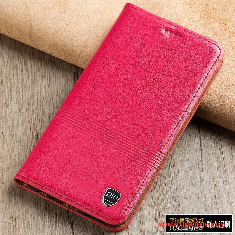 Huawei P10 Lite Hoesje Telefoon Folio Echt Leer Bescherming Leren Etui Rood Mobiele Telefoon