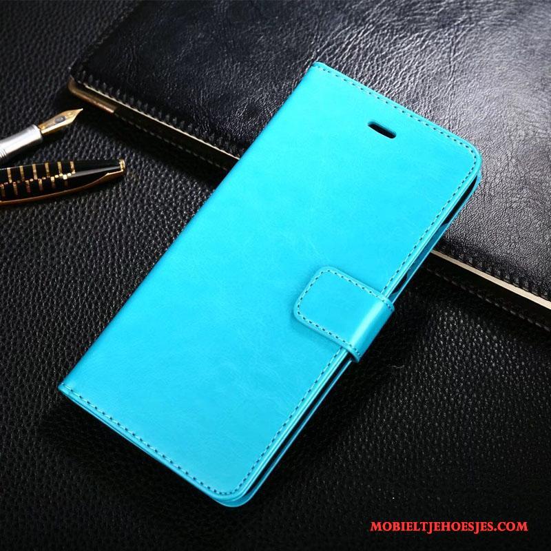 Huawei P10 Lite Hoesje Telefoon Zacht Bescherming Echt Leer Lichtblauw Clamshell Anti-fall