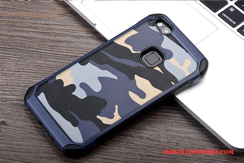 Huawei P10 Lite Ring Hoes Camouflage Hoesje Blauw Anti-fall Telefoon