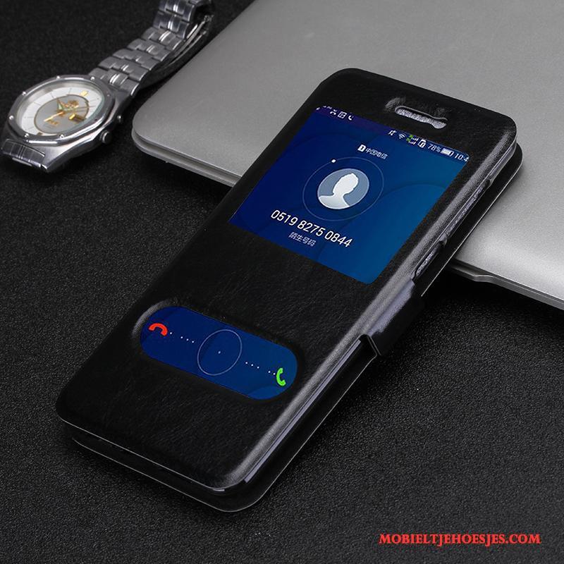 Huawei P10 Lite Siliconen Jeugd Hoes Leren Etui Lichtblauw Trend Hoesje Telefoon