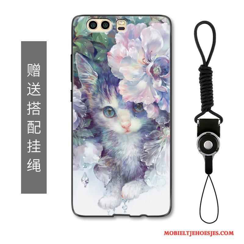 Huawei P10 Plus Bescherming Kunst Bloemen Blauw Anti-fall Hoesje Telefoon Luxe