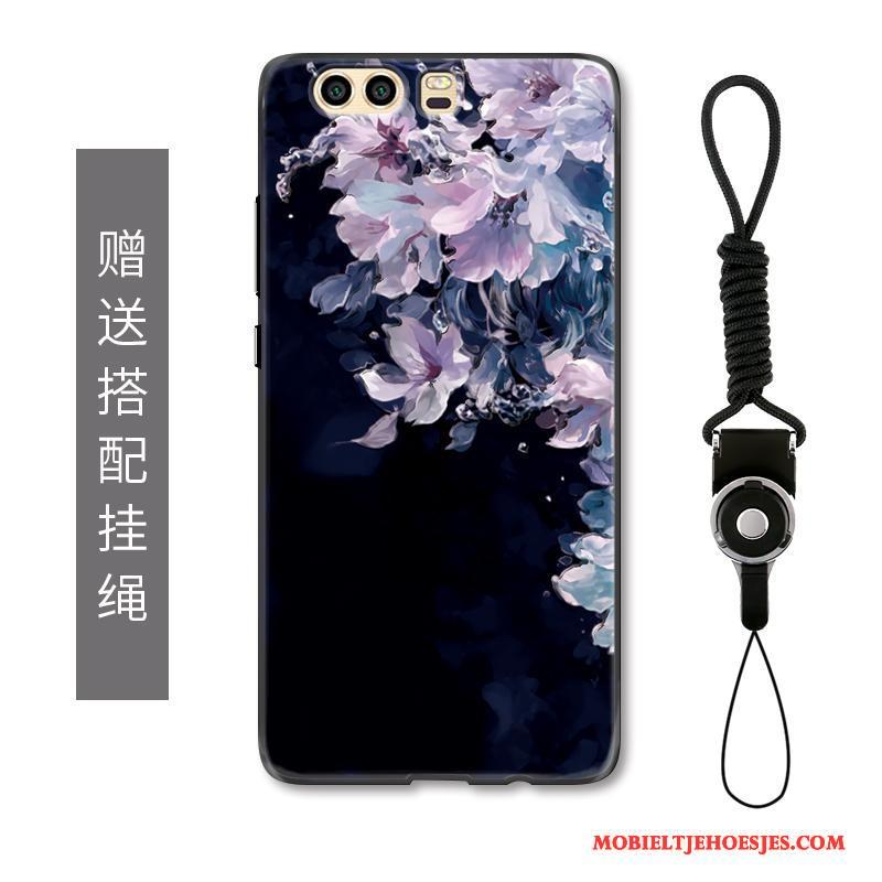Huawei P10 Plus Bescherming Kunst Bloemen Blauw Anti-fall Hoesje Telefoon Luxe