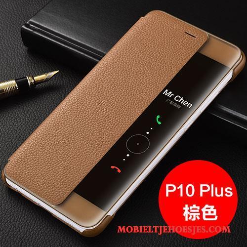 Huawei P10 Plus Bruin Hoesje Telefoon Leren Etui Folio Echt Leer Bescherming