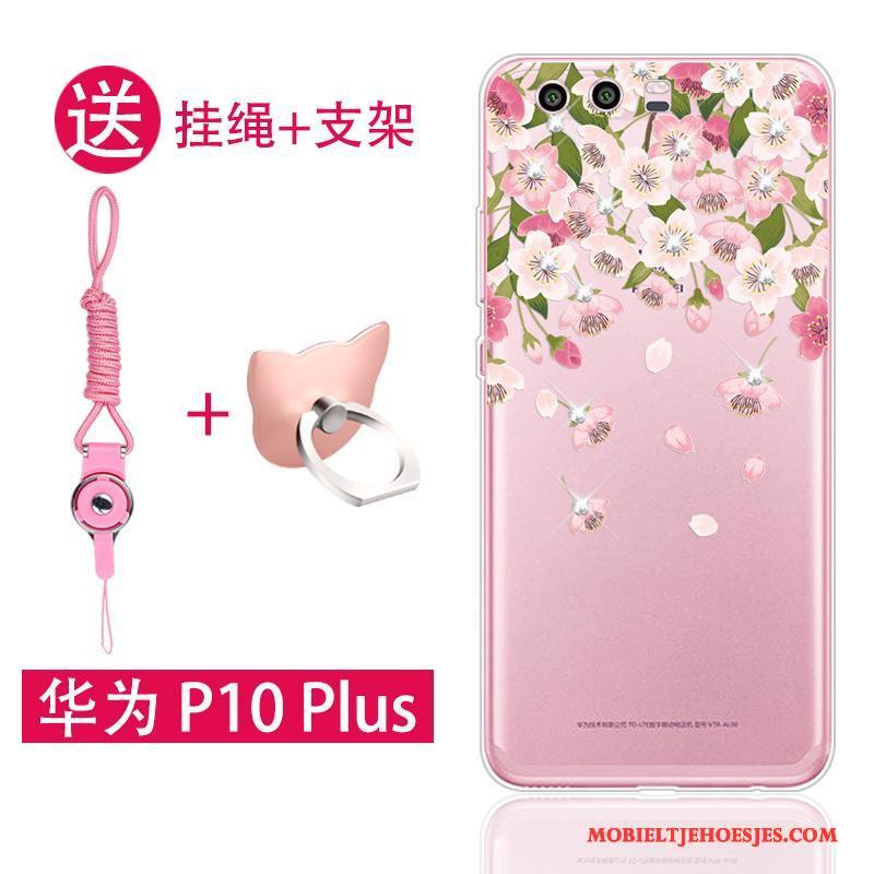 Huawei P10 Plus Doorzichtig Hoes Roze Hanger Trend Hoesje Telefoon Zacht