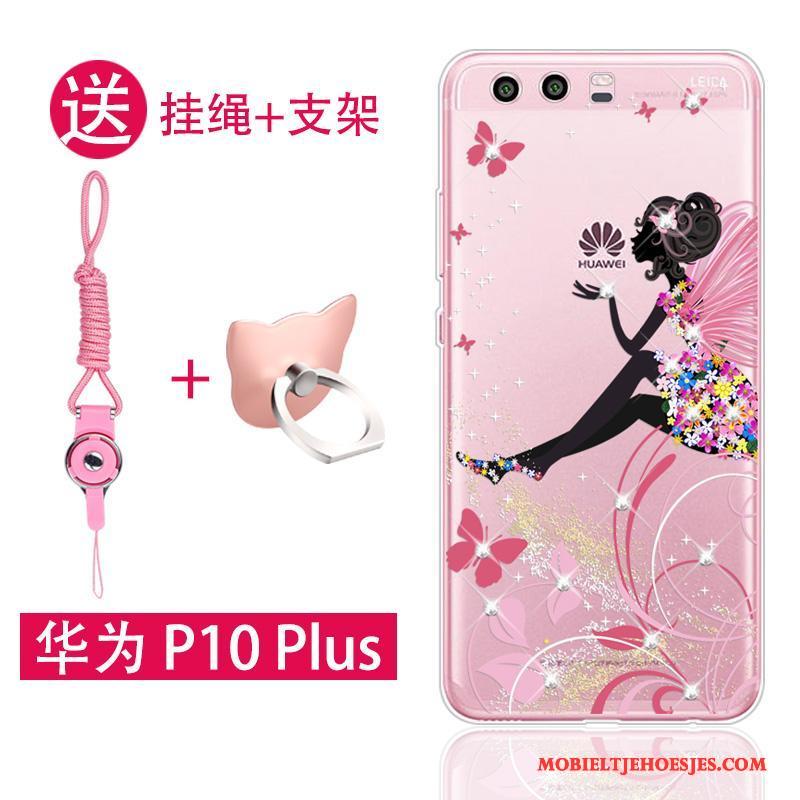 Huawei P10 Plus Doorzichtig Hoes Roze Hanger Trend Hoesje Telefoon Zacht