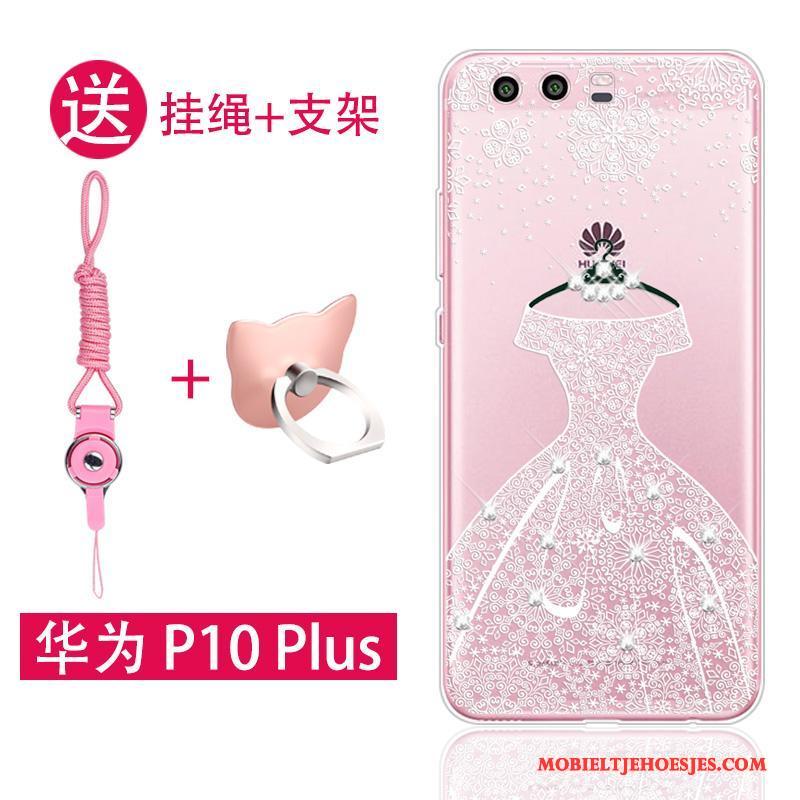 Huawei P10 Plus Doorzichtig Hoes Roze Hanger Trend Hoesje Telefoon Zacht