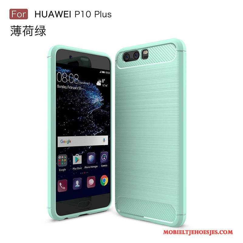 Huawei P10 Plus Fiber Bescherming Hoesje Telefoon Schrobben Blauw Zacht Siliconen