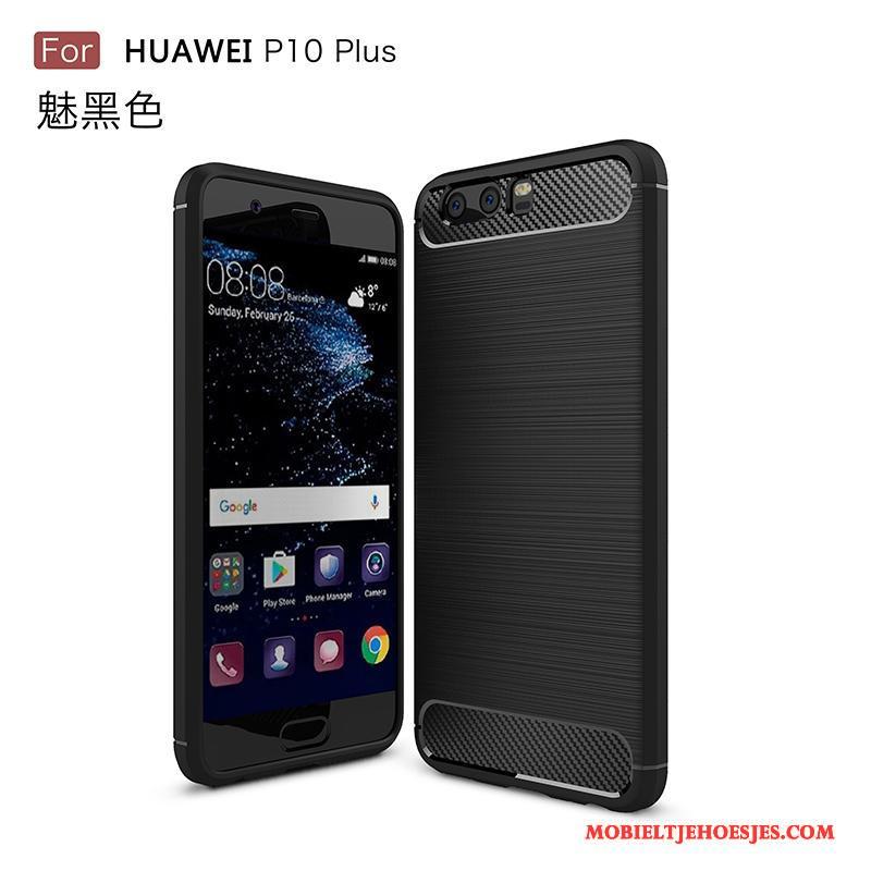 Huawei P10 Plus Fiber Bescherming Hoesje Telefoon Schrobben Blauw Zacht Siliconen