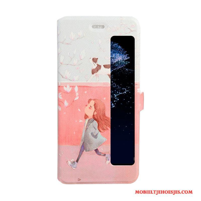 Huawei P10 Plus Geschilderd Spotprent Folio Blauw Hoesje Telefoon Leren Etui Open Het Venster