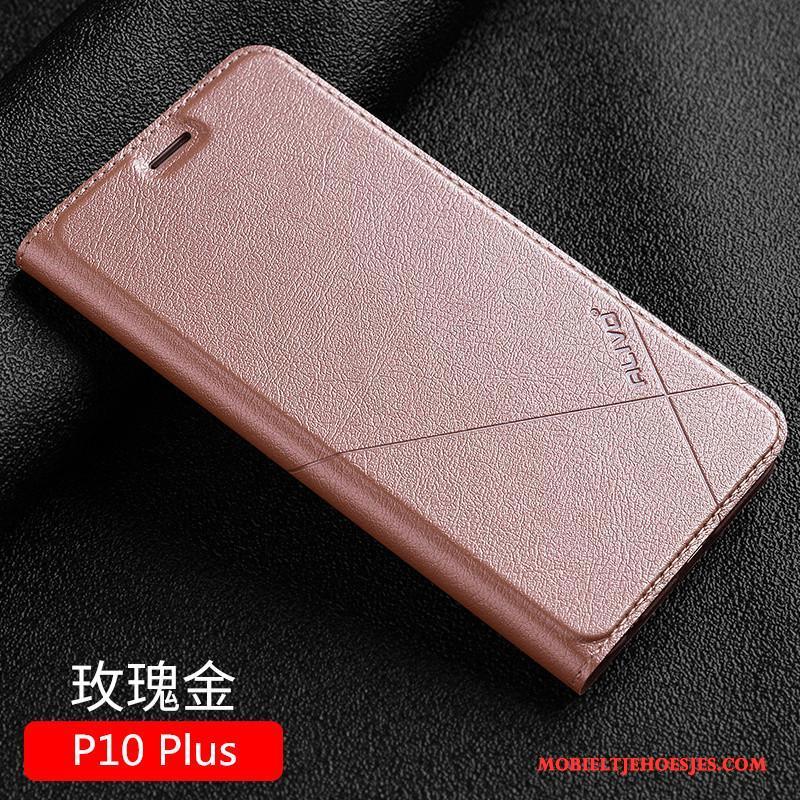 Huawei P10 Plus Hoes Hoesje Bescherming Rose Goud Anti-fall Clamshell Leren Etui