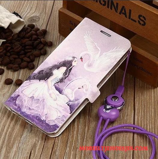 Huawei P10 Plus Hoesje Clamshell Bescherming Mooie Leren Etui Mobiele Telefoon Purper Hoes