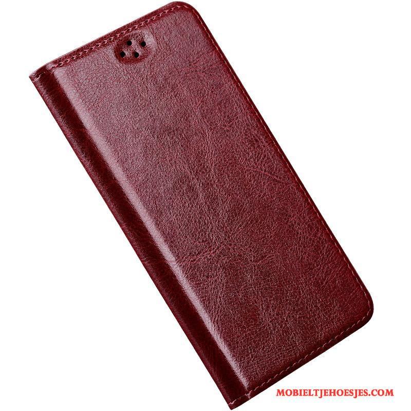 Huawei P10 Plus Hoesje Echt Leer Folio Rood Met De Hand Hoes Anti-fall Bescherming