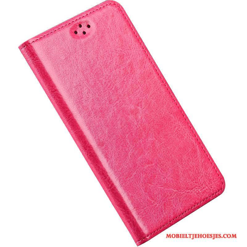 Huawei P10 Plus Hoesje Echt Leer Folio Rood Met De Hand Hoes Anti-fall Bescherming