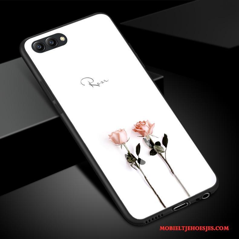 Huawei P10 Plus Hoesje Telefoon Bloemen Wit Eenvoudige Roze Siliconen Glas