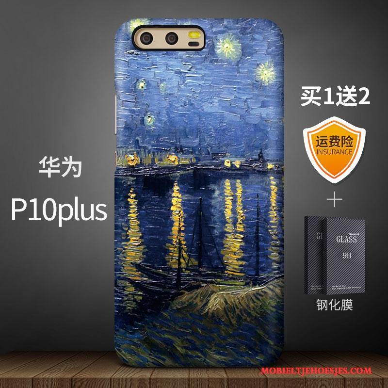 Huawei P10 Plus Schrobben Hoesje Hard Trendy Merk Kunst Blauw Anti-fall