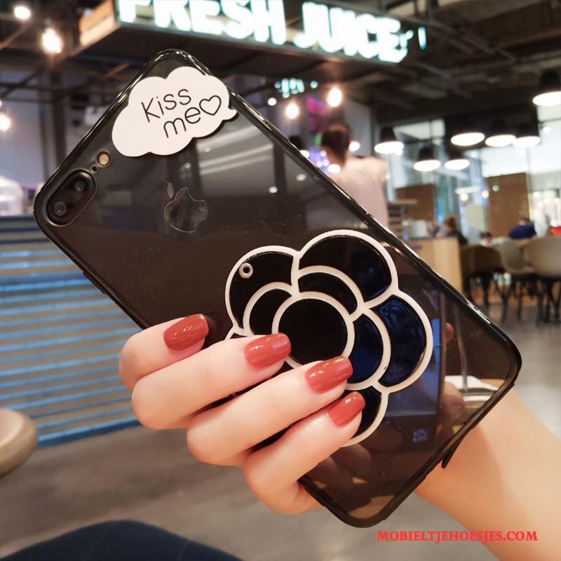 Huawei P10 Plus Trendy Merk Siliconenhoesje Opknoping Nek Zwart Bloemen Hoesje Telefoon