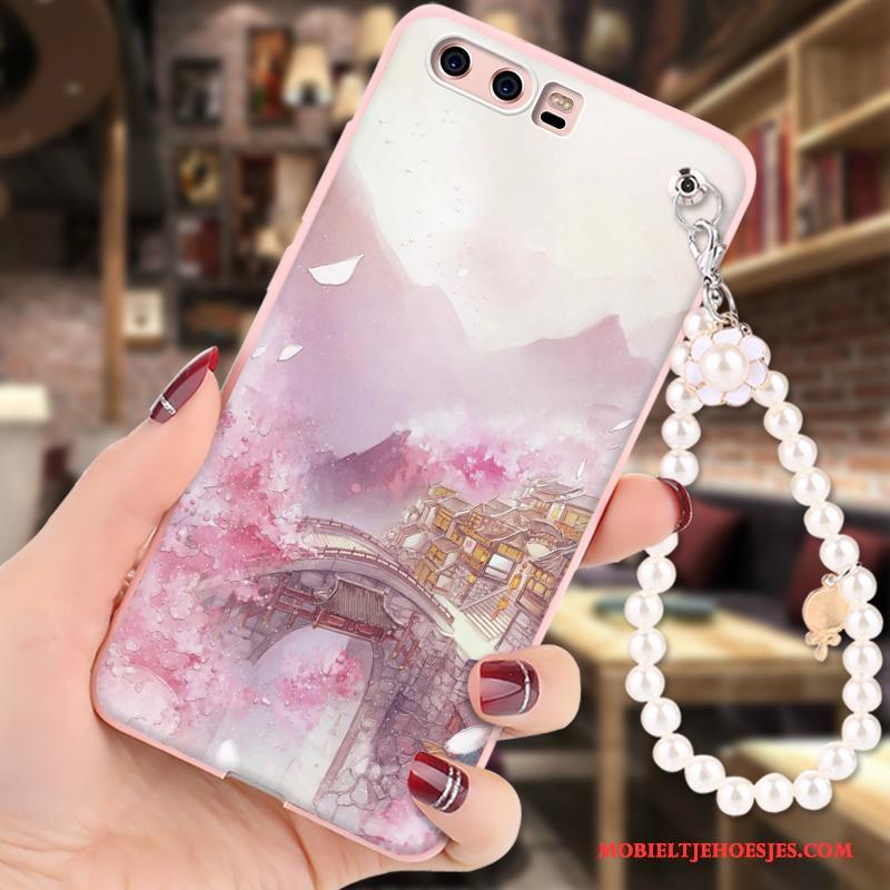 Huawei P10 Roze Anti-fall Spotprent Hoesje Telefoon Bescherming Hanger Geschilderd