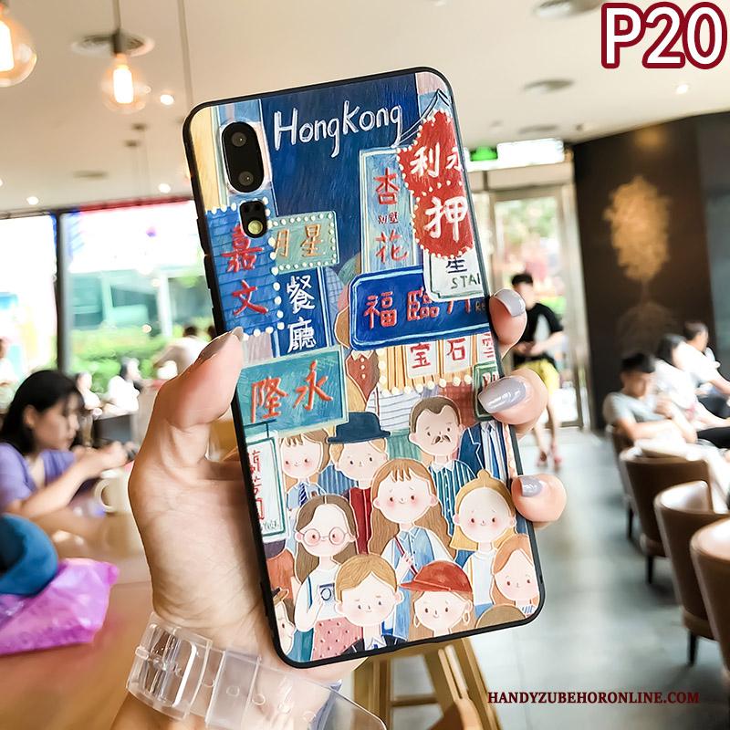 Huawei P20 Eenvoudige Anti-fall Reliëf Hanger Hoesje Telefoon Mini Vers