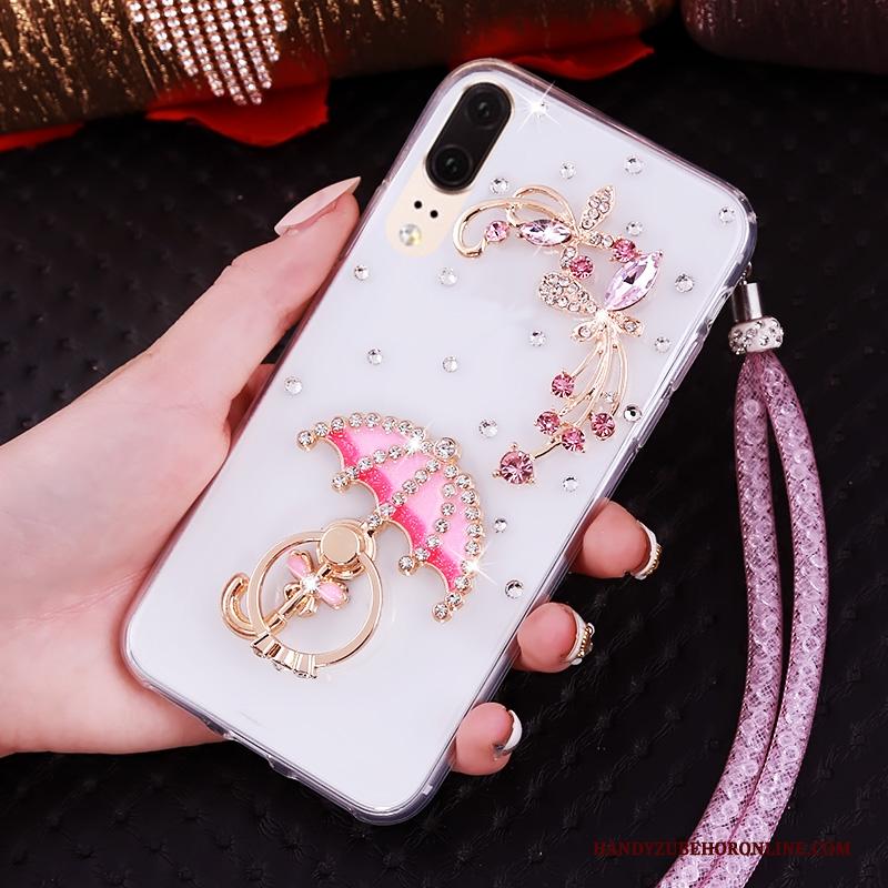 Huawei P20 Hoes Hanger Hemming Met Strass Bescherming Zacht Hoesje Telefoon