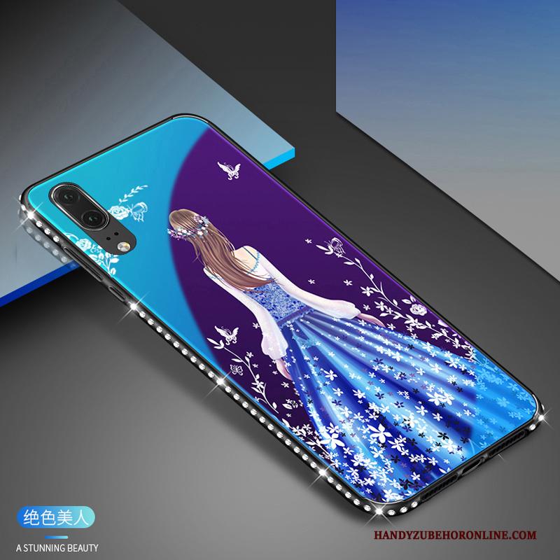 Huawei P20 Hoesje All Inclusive Bescherming Hoes Met Strass Wit Trend Omlijsting