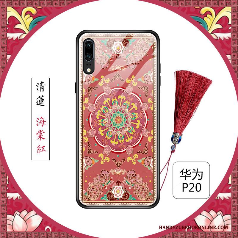 Huawei P20 Hoesje Chinese Stijl Glas Blauw Scheppend Bloemen Siliconen Vers