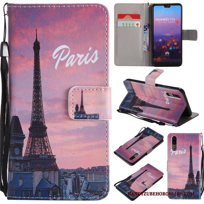 Huawei P20 Hoesje Spotprent All Inclusive Bescherming Leren Etui Rood Clamshell Anti-fall