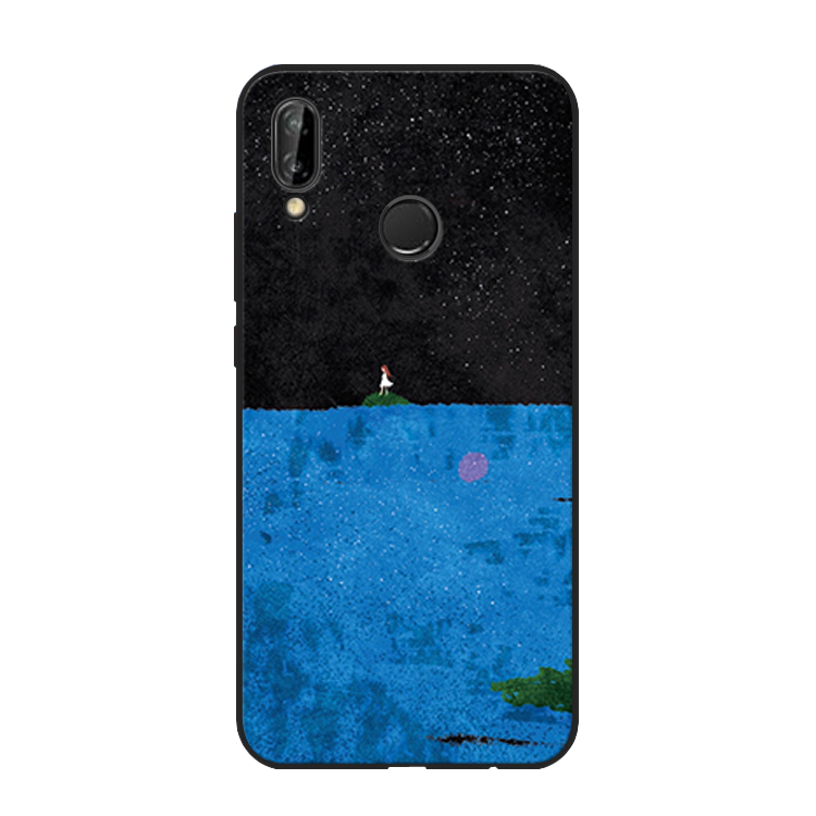 Huawei P20 Lite Bescherming Siliconen Scheppend Blauw Hoes Sterrenhemel Hoesje Telefoon