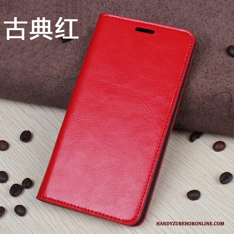 Huawei P20 Lite Hoesje Leren Etui Folio Hoes Bescherming Echt Leer Kaart Rood