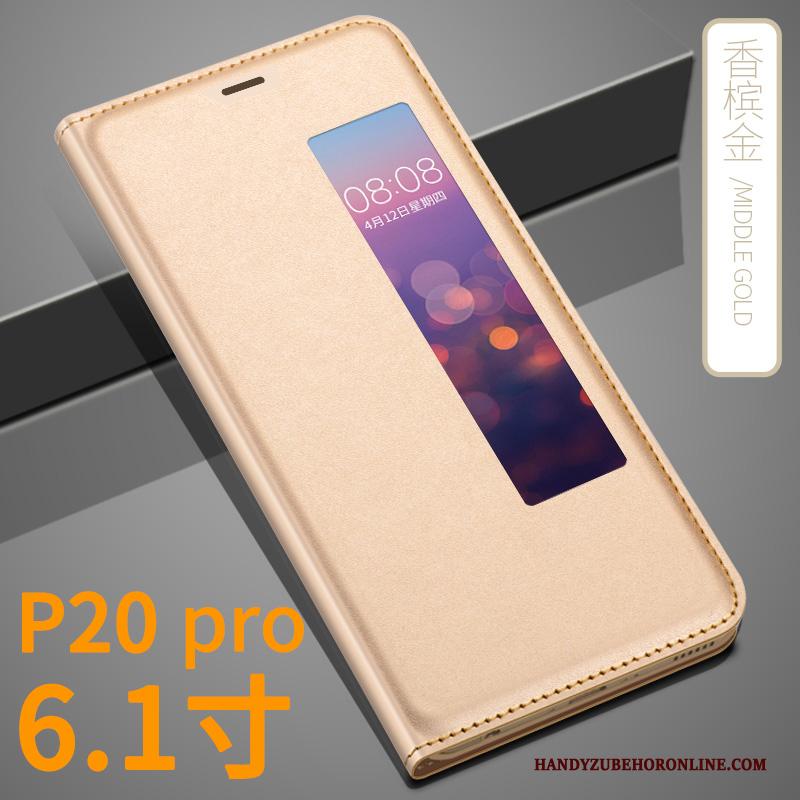 Huawei P20 Pro All Inclusive Bescherming Leren Etui Goud Anti-fall Hoesje Telefoon Folio