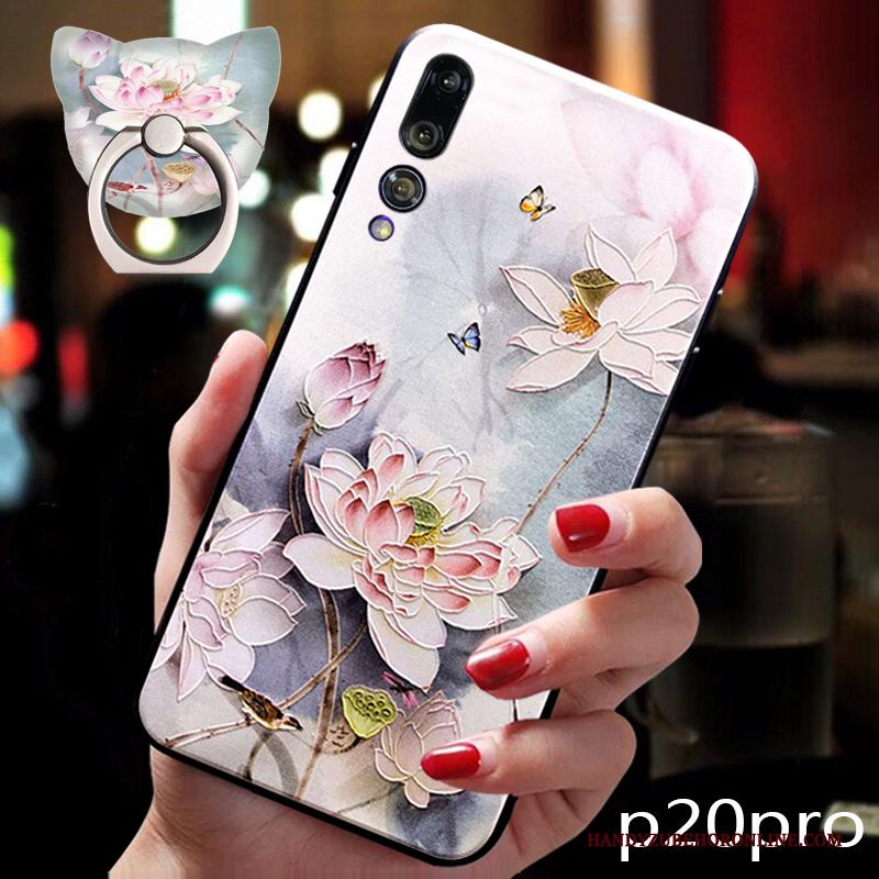 Huawei P20 Pro Hoesje Hanger Wind Chinese Stijl Prunus Siliconen Grijs Vintage