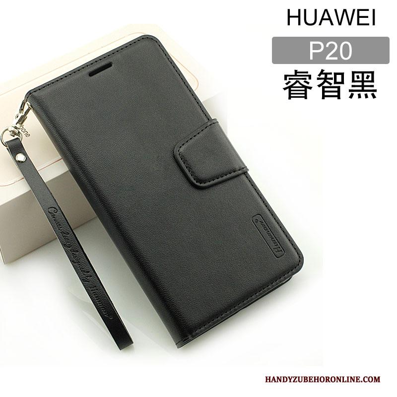 Huawei P20 Zwart Hoesje Telefoon Bescherming All Inclusive Echt Leer Folio Anti-fall