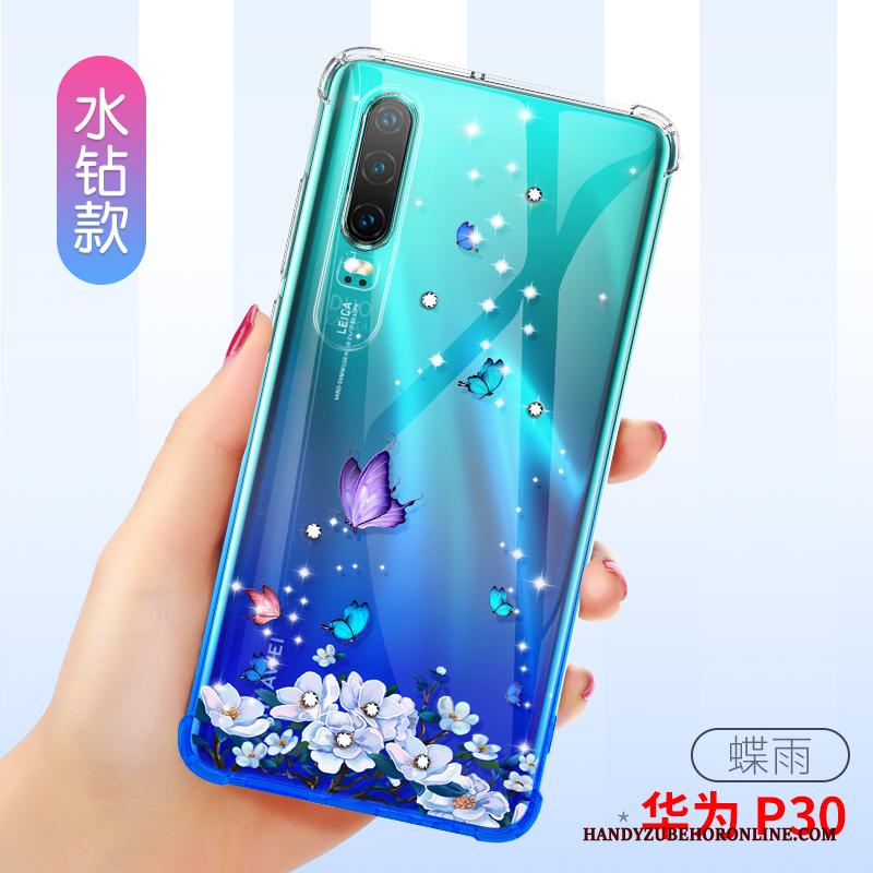 Huawei P30 Anti-fall Roze Doorzichtig Hoesje Telefoon Gasbag All Inclusive Dun