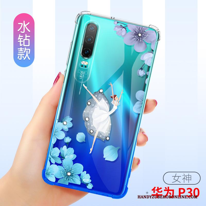 Huawei P30 Anti-fall Roze Doorzichtig Hoesje Telefoon Gasbag All Inclusive Dun