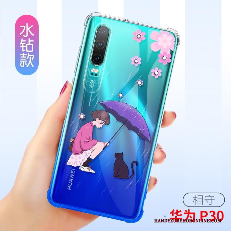 Huawei P30 Anti-fall Roze Doorzichtig Hoesje Telefoon Gasbag All Inclusive Dun